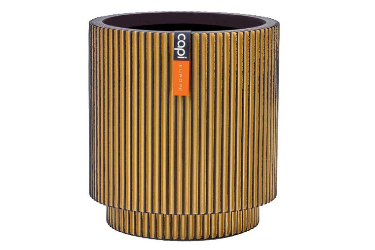 Capi Vase cylinder groove black-gold 15cm (BGVGB313)