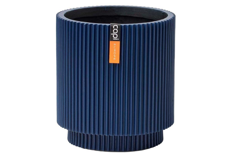 Capi Vase cylinder groove dark blue 15cm (BGVDB313)