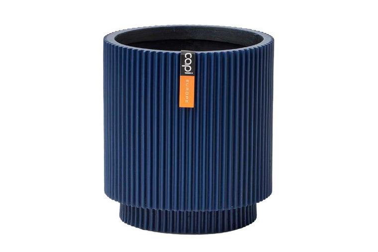 Capi Vase cylinder groove dark blue 8cm (BGVDB311)