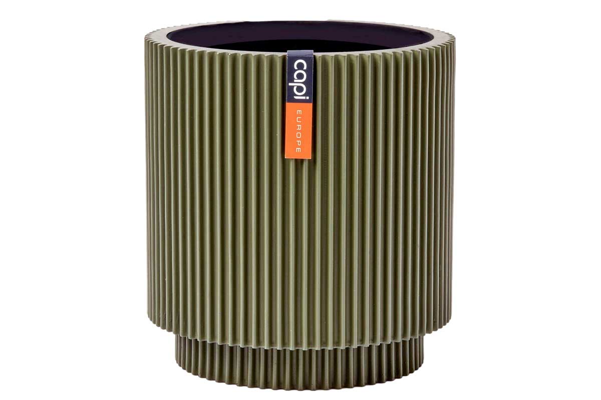 Capi Vase cylinder groove green 15cm (BGVGN313)