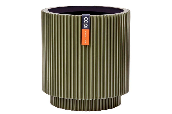 Capi Vase cylinder groove green 15cm (BGVGN313)