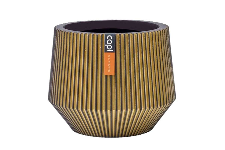 Capi Vase cylinder geo groove black-gold 13cm (BGVGB332)