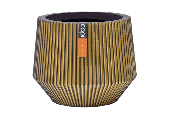 Capi Vase cylinder geo groove black-gold 16cm (BGVGB333)